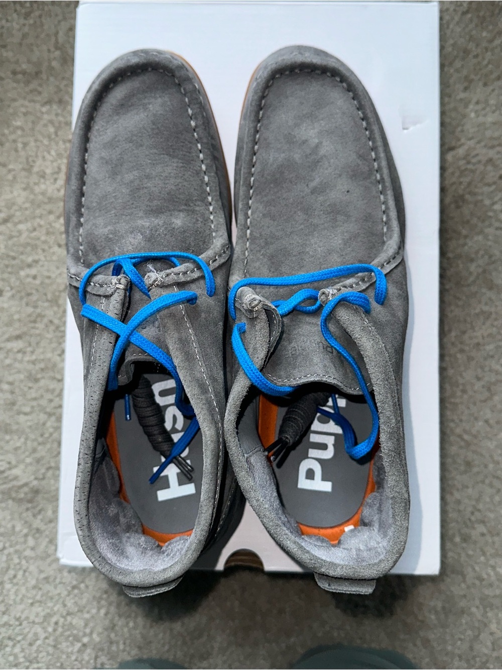 Gray Suede Men’s Casual Shoes with Blue Laces